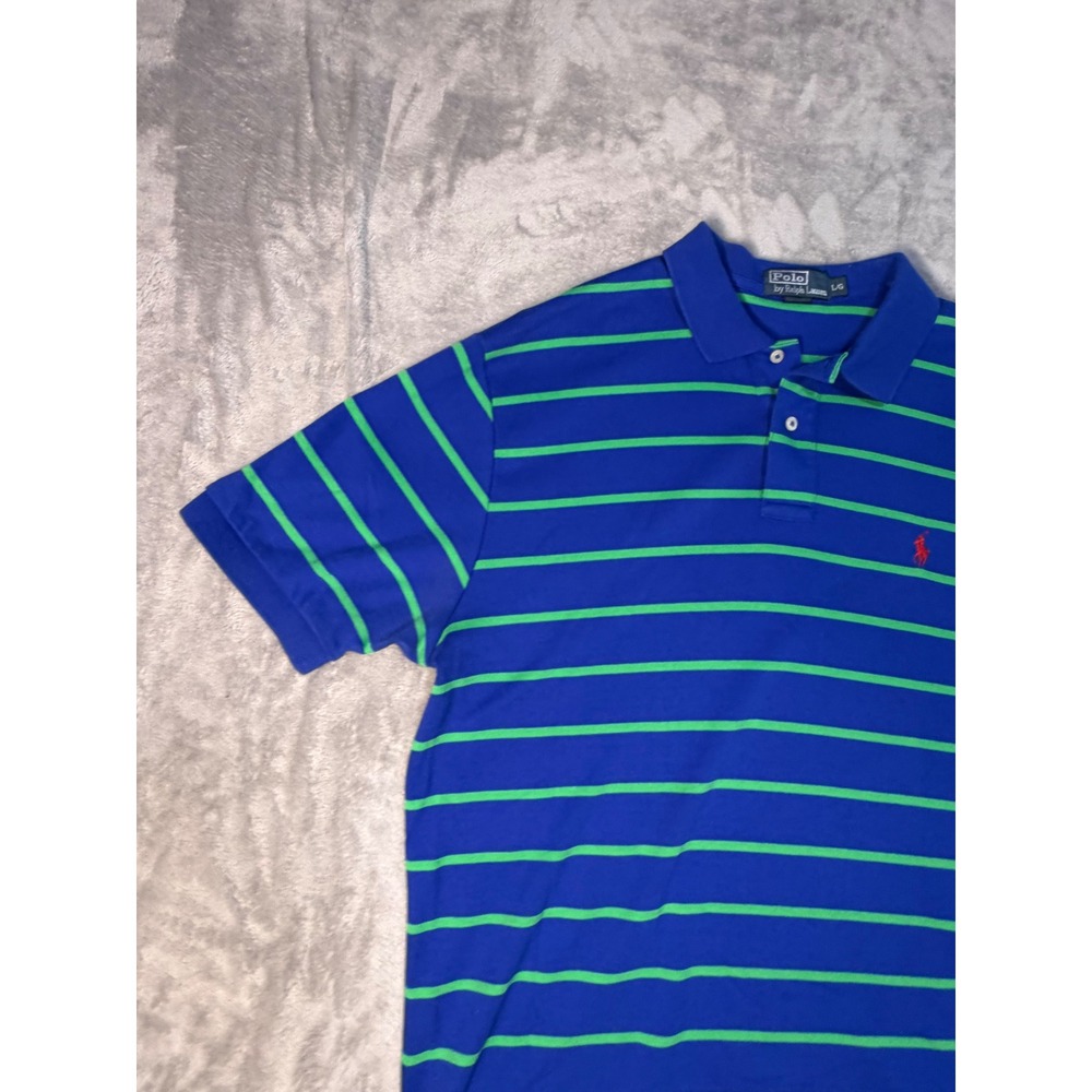 Polo Ralph Lauren Mens Large Blue Green Striped Short Sleeve Polo Shirt Pony - Picture 6 of 7